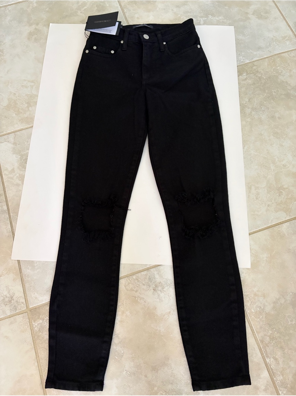 NWT Nobody Denim Black Skinny Jeans with Distressed Knees